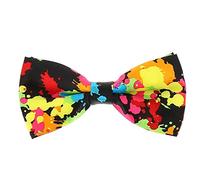 cravateSlim Noeud Papillon Eclaboussure Multicolore - Noeud Papillon Homme Original - Motif Fantaisie Fluo sur Fond Noir