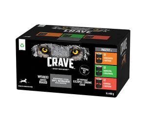 CRAVE boîte 6x400 g mix de saveurs - pâtée au poulet et à la dinde, à l'agneau et au bœuf, au saumon et à la dinde (nourriture humide complète sans céréales pour chiens adultes)