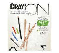 Clairefontaine 975026C Bloc Collé Cray'ON - 30 Feuilles Papier Dessin Blanc au Grain Fin - A5 14,8x21 cm 160g - Idéal pour le Dessin et le Croquis au Crayon