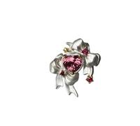 crayfomo Bague en cristal argent-ton noeud et coeur rose pour femme: Design 3D ruban, Rose inspiré cristal, Style romantique doux