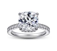 crayfomo Bague personnalisée pour femme Clarté 925 Pure Silver Halo Ring (taille 5-10),Micro incrusté carré 3.5ct zircon oreiller en forme de diamant simulé