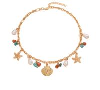 crayfomo Bohème Vacances Style Collier-Shell Starfish & Faux Perle Pendentif Choker Relaxed Élégant Bijoux pour la Fête de la Plage & Cadeau