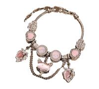 crayfomo Bracelet à breloques en perle de verre rose, chaîne serpent en alliage de zinc avec charmes de renard et de fraise, adapté pour les Rencontres, les fêtes et les cadeaux