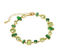 crayfomo Bracelet à maillons en zircon cubique vert, plaqué or mixte de coupe Ombre chaîne de pierres précieuses, Bracelet émeraude pour tous les jours et événements
