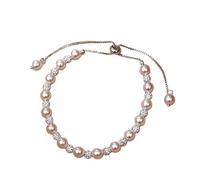 crayfomo Bracelet de diamant clouté de perle rose, bracelet réglable de luxe léger, accessoire de tempérament doux, adapté aux déplacements quotidiens et aux dames de Dating à porter