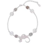 crayfomo Bracelet étoile et lune Bracelet en perles étincelantes argentées avec breloques étoiles de lune, perles de cristal irisées bijoux de poignet réglable pour femme
