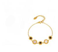 crayfomo Bracelet unisexe en chiffres romains-Pendentif en acrylique noir et coquille blanche avec chaîne en acier au titane plaqué or, bijoux réglables 15 4cm Non-ternir