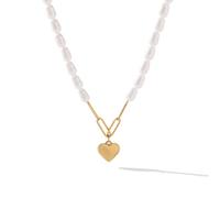 crayfomo Chaîne de perle avec collier pendentif coeur doré Style royauté trombone pendentif accessoire élégant et délicat adapté pour les anniversaires, les dates et la vie quotidienne