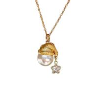 crayfomo Chapeau de Noël pendentif collier de perles lunatique de luxe une étincelle étoilée autour du cou un coeur-flottant cadeau d'anniversaire pour copines et Besties