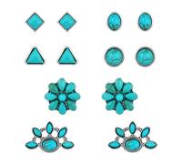 crayfomo Collection Bohème de Boucles d'Oreilles Turquoise, Ensemble de 6 Paires aux Formes Variées, Garde-robe Complète de Boucles d'Oreilles pour Femmes