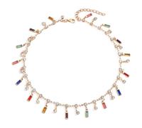 crayfomo Collier avec pendentif arc-en-ciel Rectangle pour femme, conception de bague avec strass colorés et zircone, parfait pour un usage quotidien, cadeau