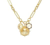 crayfomo Collier Choker Superposé Chaîne Trombone Ton Or pour Femmes, Multi-Pendentif Disque Rayons, Rouage et Breloques Émail Bleu Rhinestone, Rallonge 16"+3", Bijoux Statement Vintage