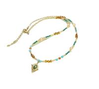 crayfomo Collier de perles pour les femmes, Boho Style coloré perles de rocaille avec pendentif vert réglable 40cm tour de cou bijoux de mode cadeau