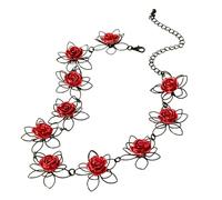 crayfomo Collier Gothique à Fleurs Ajourées, Chaine Fleur Noire et Rouge, Collier d'Impact Ajustable pour Femme