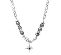 crayfomo Collier gothique étoile avec des perles de Zircon noir, titane acier argent étoile pendentif, bijoux de mode adulte quotidien unisexe, 55cm