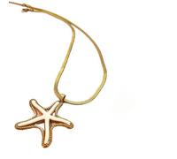 crayfomo Collier océan réglable-pendentif en acier inoxydable de ton or et étoile de mer, bijoux de plage anti-ternissement 40-45cm (13g)