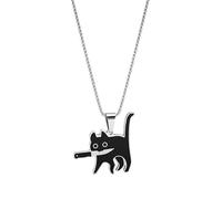 crayfomo Collier pendentif drôle de chat noir pour femme, chaîne de boîte argentée avec un design de chat fantaisiste, bijoux de mode décalés pour casual et streetwear