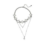 crayfomo Collier personnalisé à la mode de diamant clouté par étoile à double couche d'acier de titane