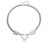 crayfomo Collier Totem Coeur Flamme Argent, Design Énervé, Longueur De Chaîne Réglable, Accessoire De Déclaration Tendance, Unisexe