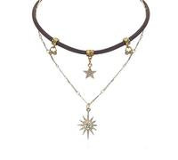 crayfomo Couches cuir & or étoile soleil Collier ras de cou pour les femmes-Double-brin Micro-Pavé charme réglable encolure bijoux, énervé céleste cadeau