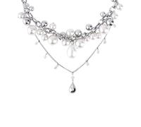 crayfomo Croix-frontière collier de perles Double-couche chevauchement collier femmes conception originale gouttes d'eau froide style clavicule chaîne de haute qualité accessoires