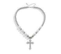 crayfomo Elégant collier de perles de patchwork, 925 argent plaqué or incrusté Imitation perle Design, bijoux de style de luxe Vintage Light, mélange unique et Match Style, accessoires Date de fête