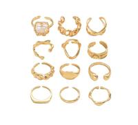 crayfomo Ensemble de bagues en alliage de zinc plaqué or 12pcs, anneaux ouverts réglables avec différents styles pour les femmes, adaptés aux dates, aux fêtes et aux cadeaux
