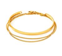 crayfomo Femme Triple Layer Gold Tone Bracelet en acier inoxydable, simple manchette ouverte avec deux chaînes délicates, élégant Stack Wrist Ornament pour Office Dating Wedding Daily Wear