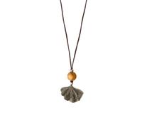crayfomo Ginkgo feuille et bois perle pendentif collier Boho minimaliste en cuir long cordon collier inspiré de la nature bijoux adapté pour les fêtes, le travail et la vie quotidienne