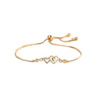 crayfomo Gold Plated Heart Bracelet, Adjustable Slider with Zirconia, Romantic Design Dainty Chain, Perfect for Women, Daily Wear & Gift for Her