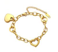 crayfomo Minimaliste deux coeur charme Bracelet doré, réglable polyvalent Bracelet en or, adapté pour les Rencontres, fêtes, et cadeaux