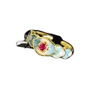 crayfomo Or Émail Nuage Anneau Réglable Bande Ouverte Avec Zircon Rouge Rétro Style Chinois Déclaration Anneau Pour Les Femmes