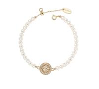 crayfomo Pearl Bracelet Roman Astrolabe 8-Pointed Star Zircon, Gold Plated Elegant Adjustable Beaded Chain for Women Daily Party Wedding Jewelry