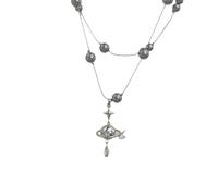 crayfomo Planet Faux Pearl Long Wrap collier pour les femmes, Français Niche haut de gamme Texture, multicouche Wearable Dainty Fashion bijoux, accessoire élégant pour Daily Dating Party