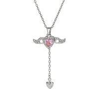 crayfomo Plaqué argent ange coeur médaillon collier-cristal rose ailé charme, romantique mémoire-garder des bijoux pour les femmes