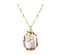 crayfomo Plaqué or Cuivre Baroque Perle Collier, Naturel D'eau Douce Perle Pendentif avec CZ Feuille Accent pour Fête De Mariage Usage Quotidien