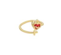 crayfomo Sacred Heart Cross Open Ring, Golden Plated Thorn Wrapped Red Rhinestone Adjustable Gothic Ring, for Ladies Evening Wear Religious Casual Outfit