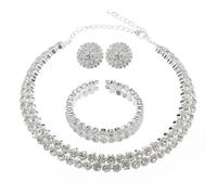 crayfomo Set Bijoux Strass Argent pour Femmes, Collier Choker Double Rangée Cristal, Bracelet Cuff et Boucles d'Oreilles, Bling Lourd Orné Statement, pour Mariage Fiancée Prom