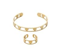 crayfomo Stainless Steel Bracelet Ring Set, Gold Plated Heart Open Adjustable 2 Pieces Jewelry, for Women Daily Wear Gift