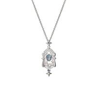 crayfomo Starry Sky Window Necklace, Sweet & Fresh Style Inlaid with Sparkling Gemstones, Oval Blue Crystal Star Moon Pendant, for Women Girls Daily Wear Gift