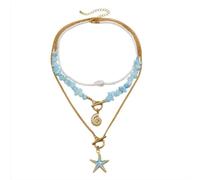 crayfomo Style baroque Faux Perle Collier-Bleu Pierre Étoile de Mer et Conque Multi-Layer Choker Élégant Coastal Bijoux pour Fête Vacances & Cadeau