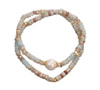 crayfomo Tang Bohème perle & Pierre Bracelet - Vintage Double couche Shoushan Pierre perles avec perle d'eau douce véritable centre, Unique terreux bijoux tx