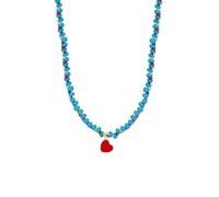 crayfomo Vibrant bleu multicolore rocaille perle Collier ras de cou avec pendentif coeur en émail rouge, Bohème fait à la main perles brin bijoux pour tenue décontractée quotidienne