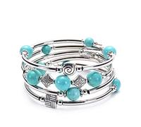 crayfomo Vintage argent Turquoise couches Bracelet, Bracelet de Style bohème avec des éléments de sculpture en argent, adapté pour les Rencontres, fêtes et cadeaux