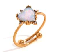 crayfomo Vintage en forme de coeur opale anneau ouvert, lumière luxe ancien cuivre ensemble avec diamant bague réglable, adapté pour les Rencontres, fêtes, et cadeau