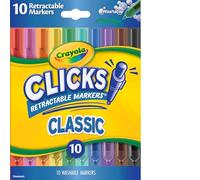 Crayola Cliks, 10 Feutres Lavables Rétractables sans Capuchon | 10 couleurs, Adieu les capuchons perdus, pour toujours, Pointe conique, Parfaits en déplacement, dès 6 ans
