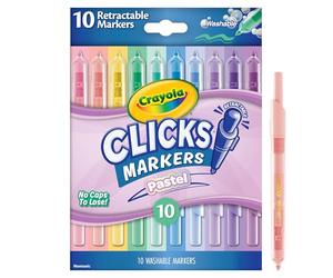 Crayola Cliks, 10 Feutres Lavables Rétractables sans Capuchon | Adieu les capuchons perdus, pour toujours, 10 douces nuances pastel, Pointe conique, Parfaits en déplacement, dès 6 ans
