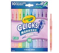 CRAYOLA Cliks - 10 Feutres Lavables Rétractables sans Capuchon, Couleurs Pastel Assorties, Pointe Conique 2 en 1, pour École Maison et Voyage, Enfants et Adultes