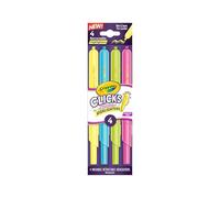 Crayola Cliks, 4 Surligneurs Lavables Rétractables Sans Capuchon | 4 couleurs, Adieu les capuchons perdus, pour toujours, 4 couleurs néon super brillantes, Encre lavable, sûre et non toxique