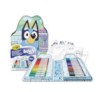 Crayola - Mallette de Couleurs et Autocollants Bluey, Jeu de Feutres | 20 pages, 1 feuille d'autocollants, 26 feutres, Kit complet pour les petits artistes, Parfait pour l'art en mouvement